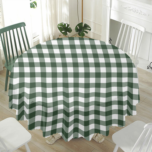 Forest Green Buffalo Check Pattern Print Waterproof Round Tablecloth