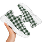 Forest Green Buffalo Check Pattern Print White Chunky Shoes