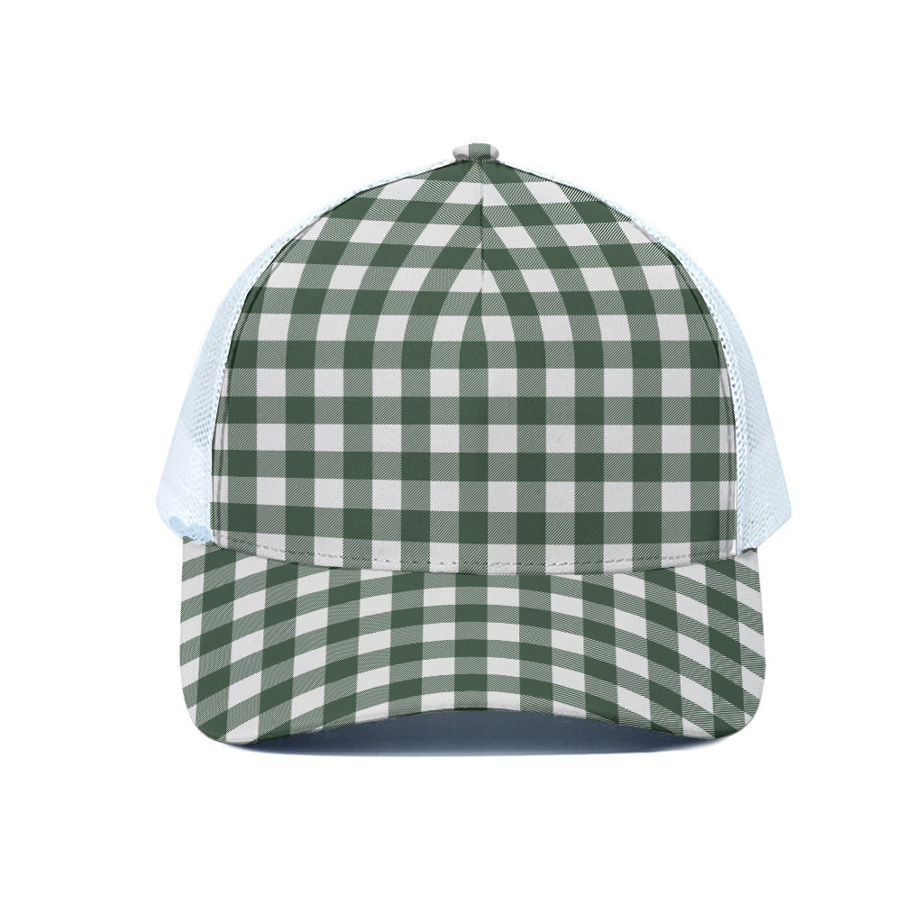 Forest Green Buffalo Check Pattern Print White Mesh Trucker Cap