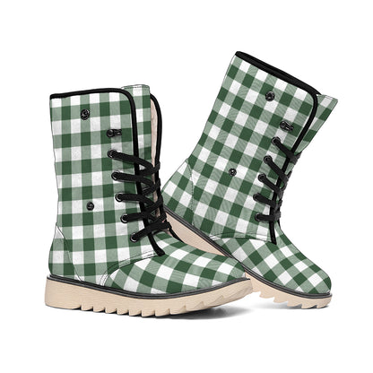 Forest Green Buffalo Check Pattern Print Winter Boots