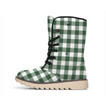 Forest Green Buffalo Check Pattern Print Winter Boots