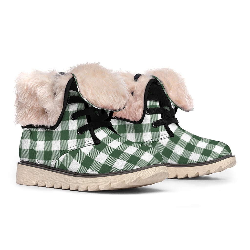 Forest Green Buffalo Check Pattern Print Winter Boots