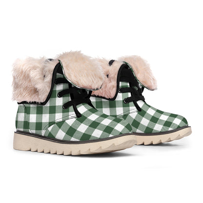 Forest Green Buffalo Check Pattern Print Winter Boots