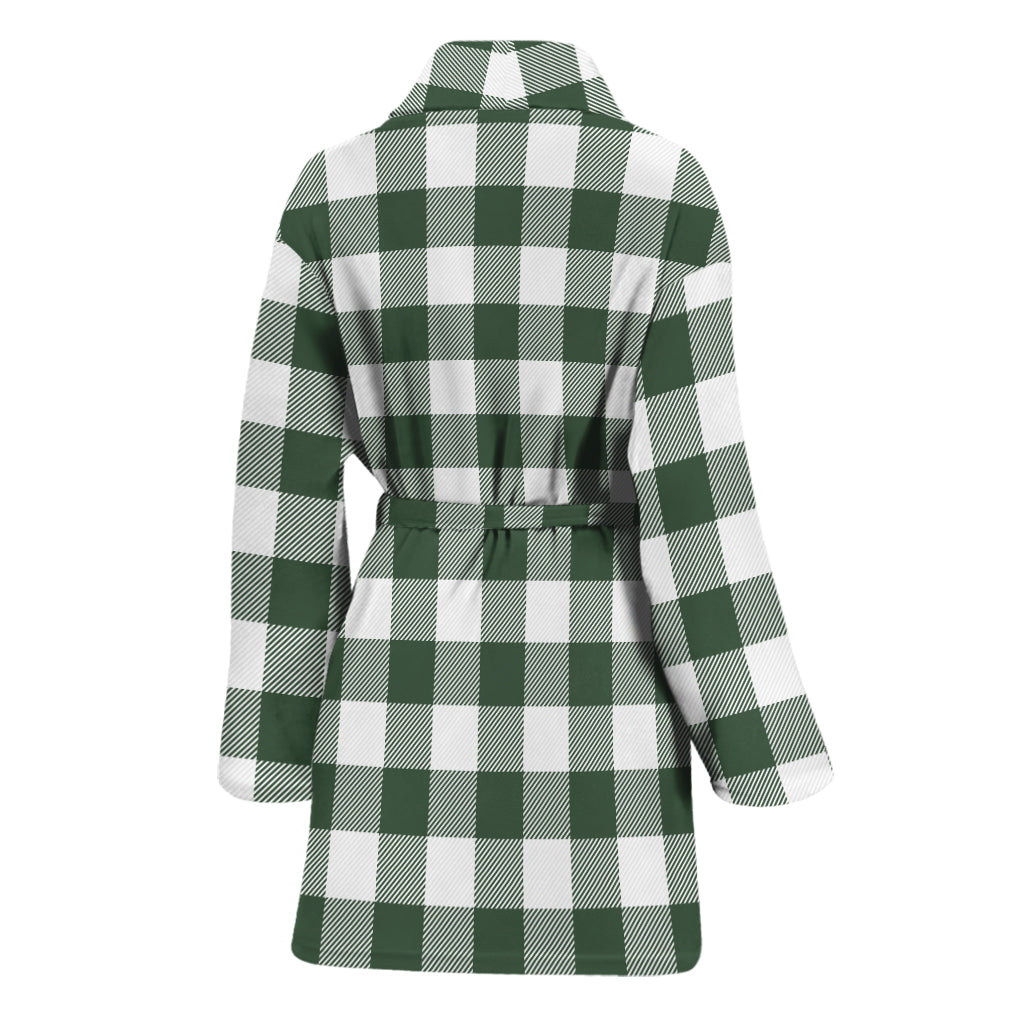 Forest Green Buffalo Check Pattern Print Women's Bathrobe
