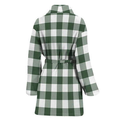 Forest Green Buffalo Check Pattern Print Women's Bathrobe