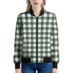 Forest Green Buffalo Check Pattern Print Women's Bomber Jacket