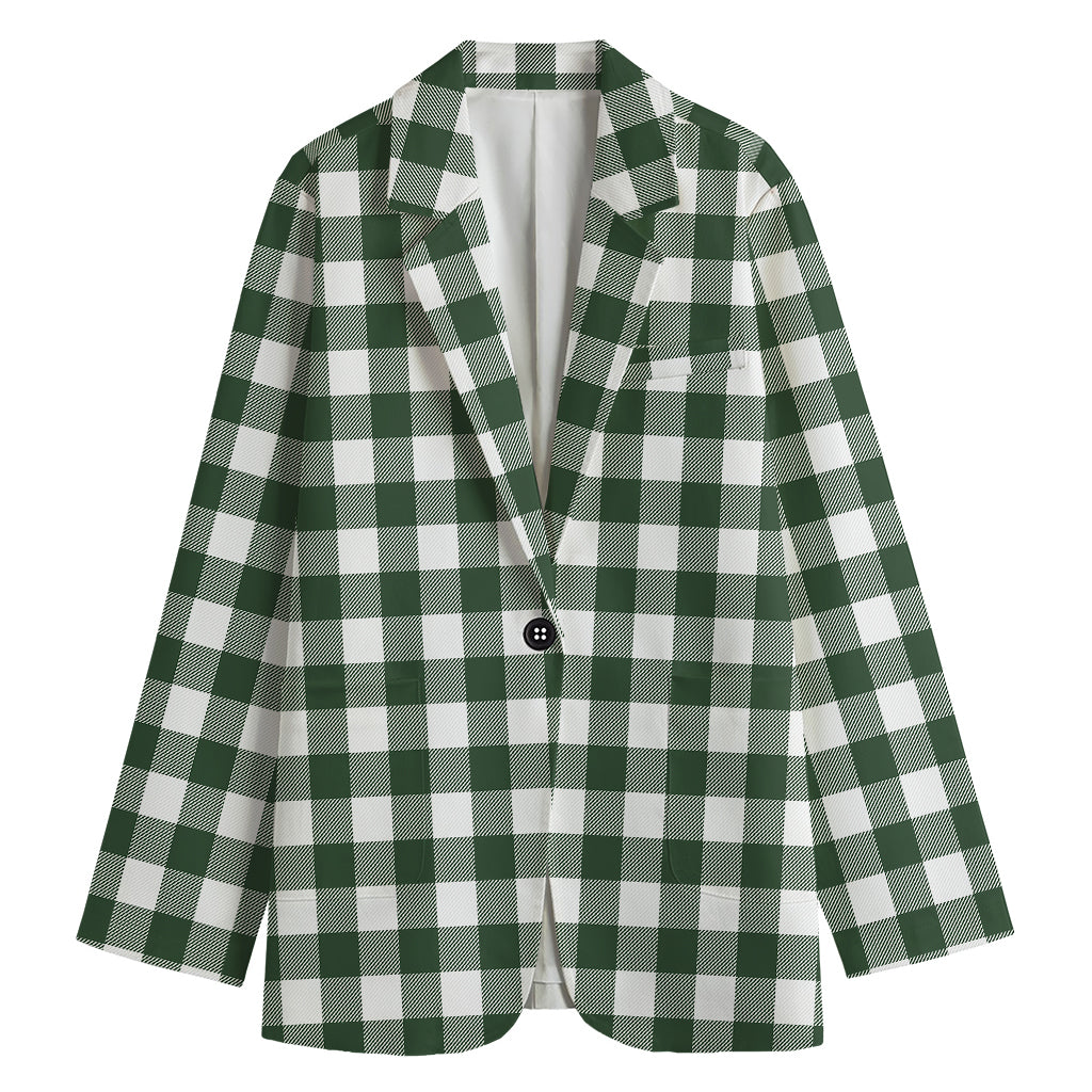 Forest Green Buffalo Check Pattern Print Women's Cotton Blazer