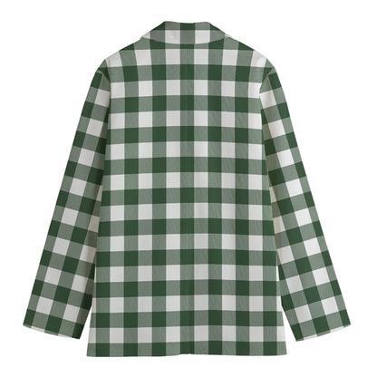 Forest Green Buffalo Check Pattern Print Women's Cotton Blazer
