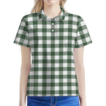 Forest Green Buffalo Check Pattern Print Women's Polo Shirt