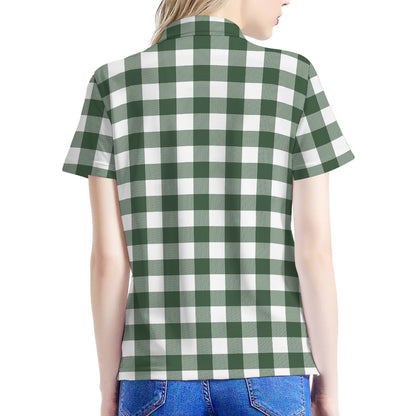 Forest Green Buffalo Check Pattern Print Women's Polo Shirt