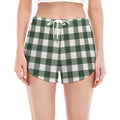 Forest Green Buffalo Check Pattern Print Women's Split Running Shorts