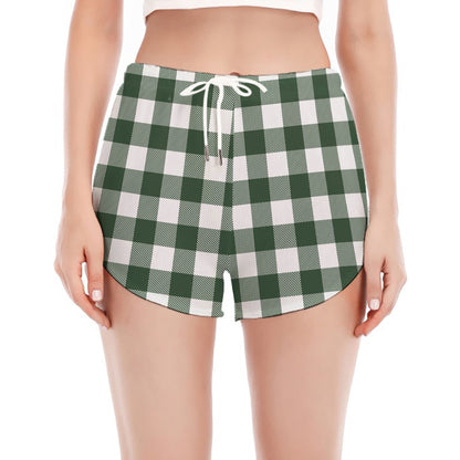 Forest Green Buffalo Check Pattern Print Women's Split Running Shorts