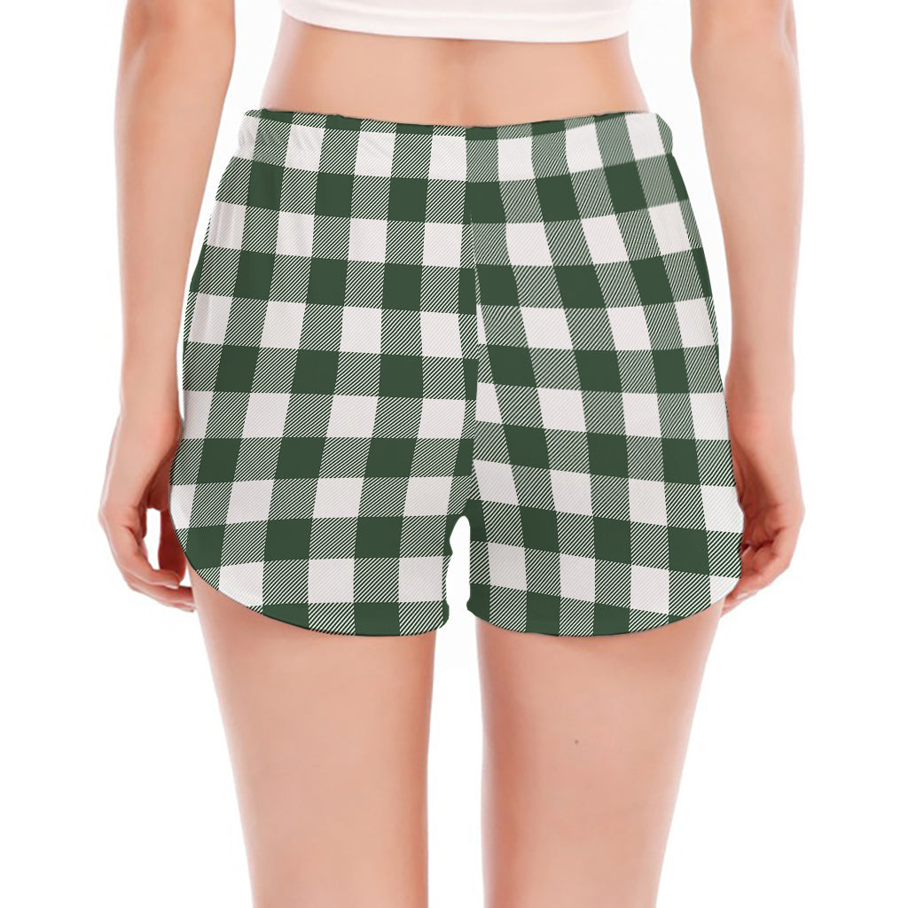 Forest Green Buffalo Check Pattern Print Women's Split Running Shorts