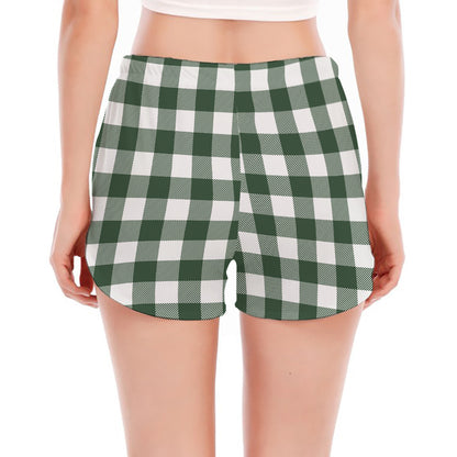 Forest Green Buffalo Check Pattern Print Women's Split Running Shorts