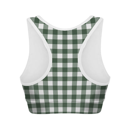 Forest Green Buffalo Check Pattern Print Women's Sports Bra
