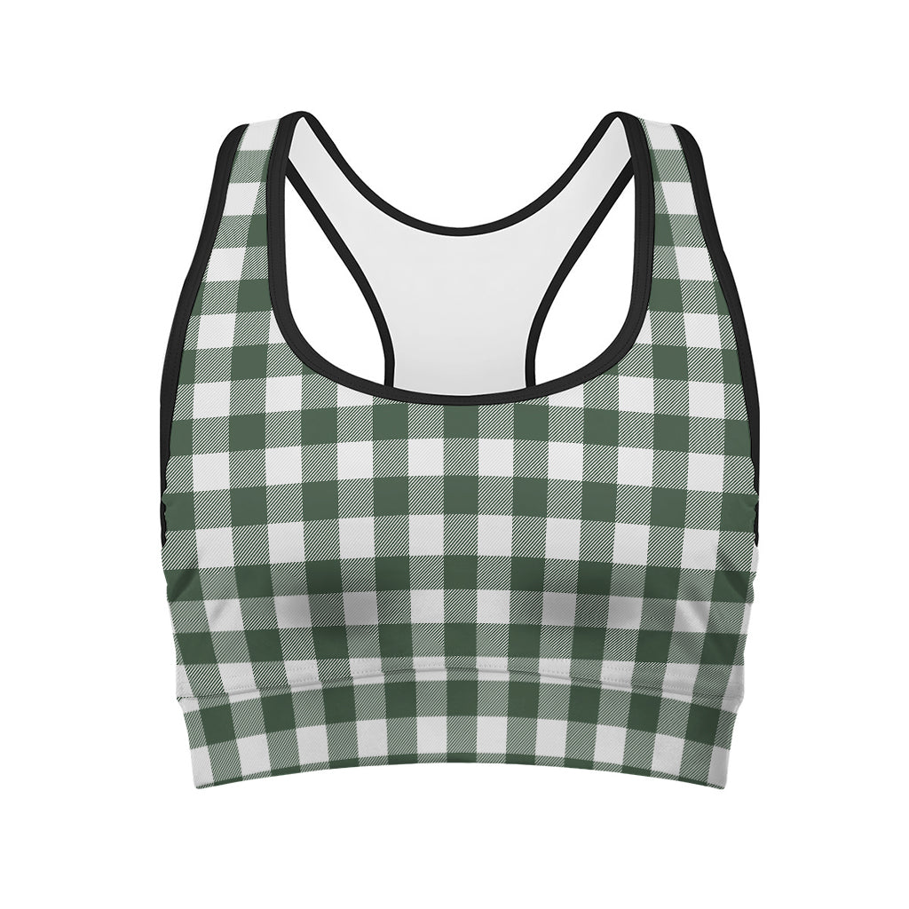 Forest Green Buffalo Check Pattern Print Women's Sports Bra