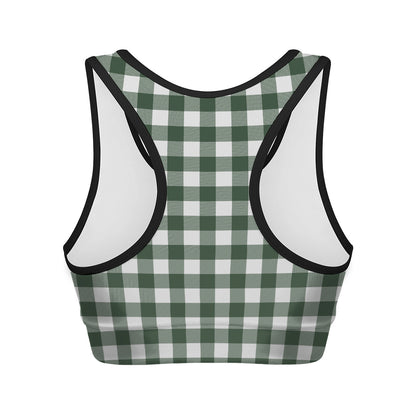 Forest Green Buffalo Check Pattern Print Women's Sports Bra