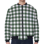 Forest Green Buffalo Check Pattern Print Zip Sleeve Bomber Jacket