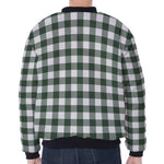 Forest Green Buffalo Check Pattern Print Zip Sleeve Bomber Jacket