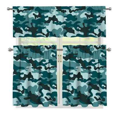 Forest Green Camouflage Print 3 Piece Kitchen Curtains