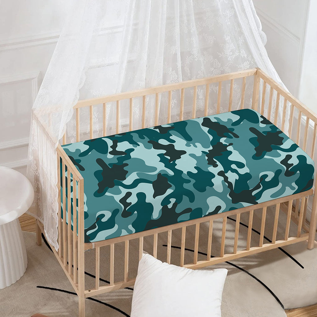 Forest Green Camouflage Print Baby Crib Sheet