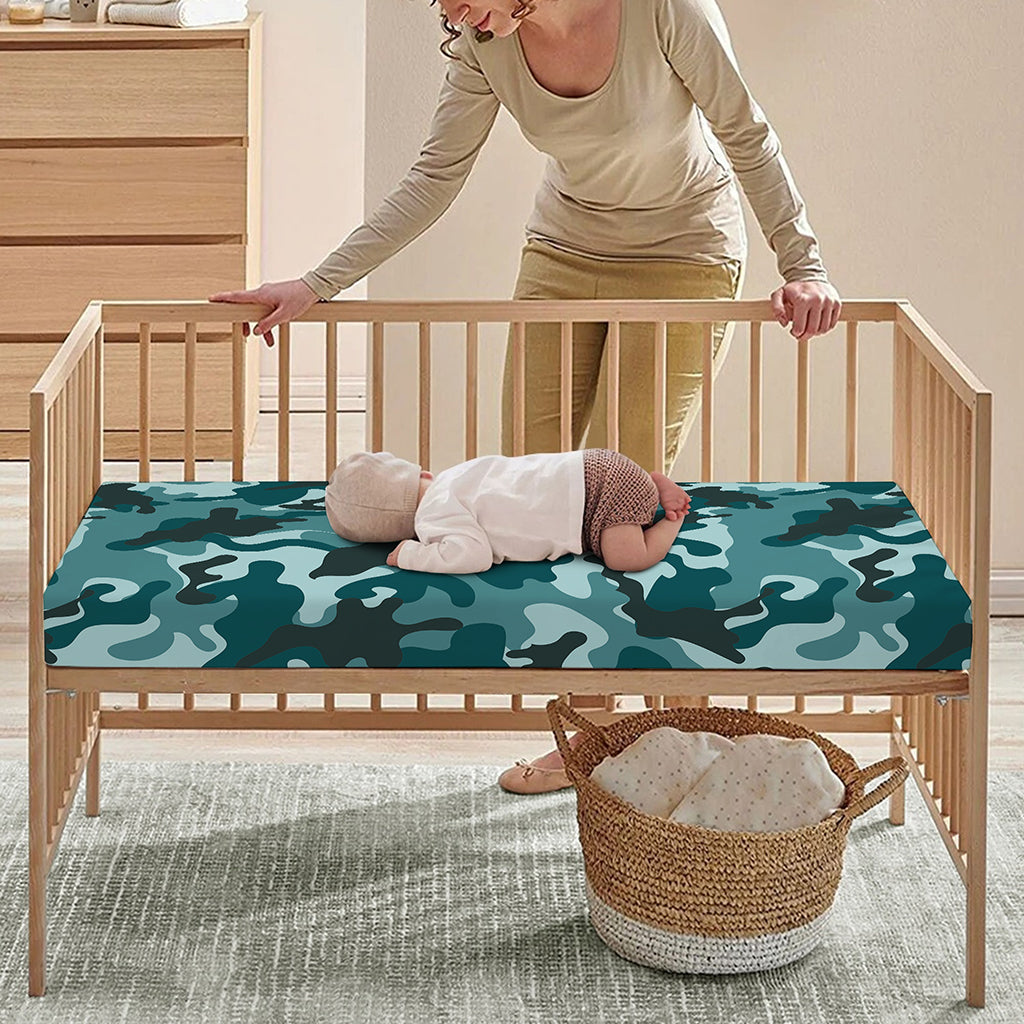 Forest Green Camouflage Print Baby Crib Sheet