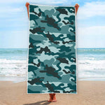 Forest Green Camouflage Print Beach Towel