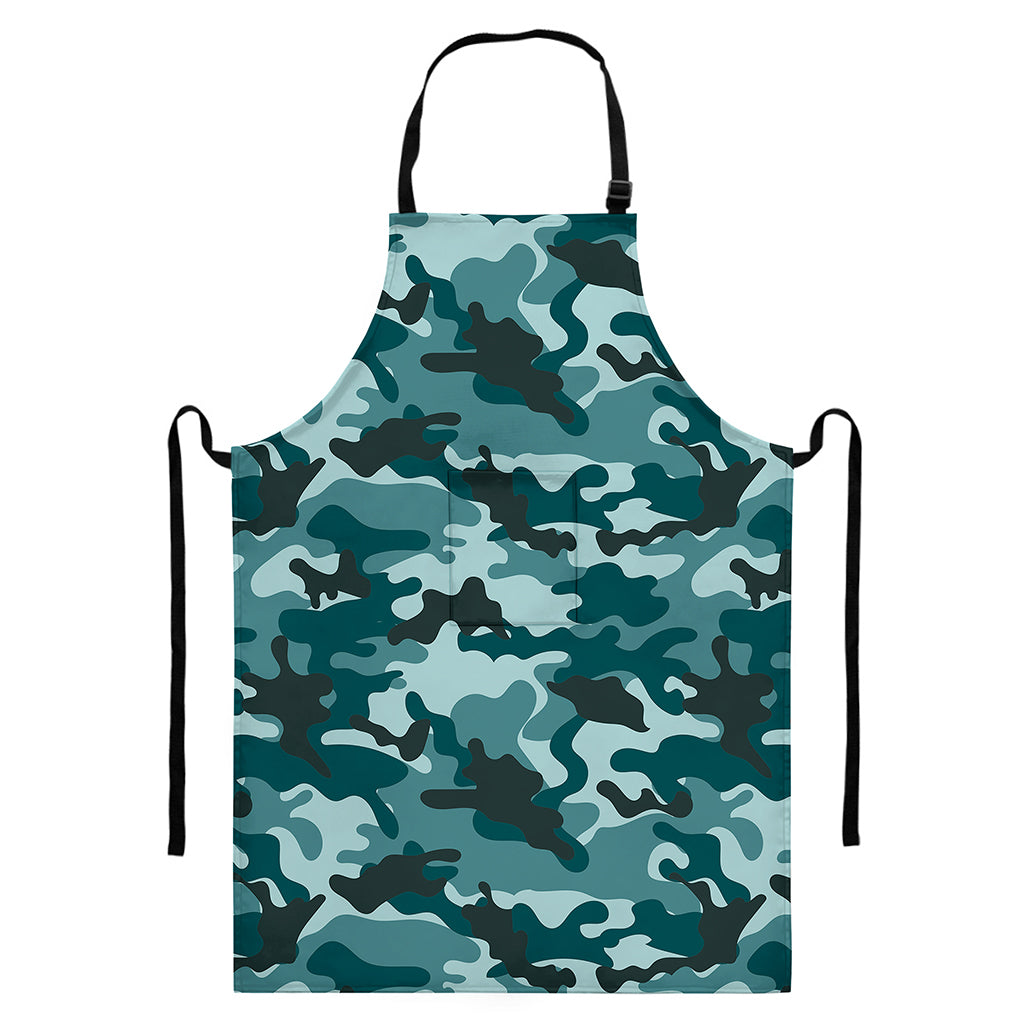 Forest Green Camouflage Print Bib Apron With Pocket