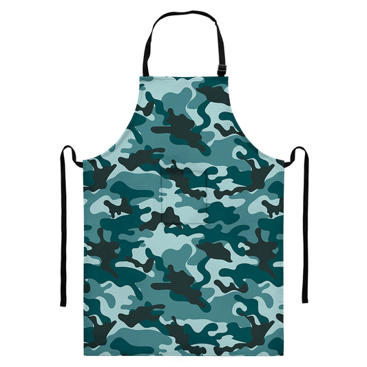 Forest Green Camouflage Print Bib Apron With Pocket