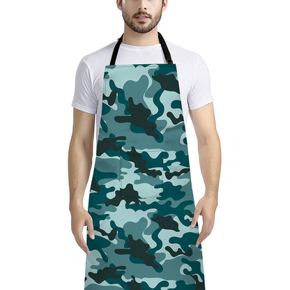 Forest Green Camouflage Print Bib Apron With Pocket