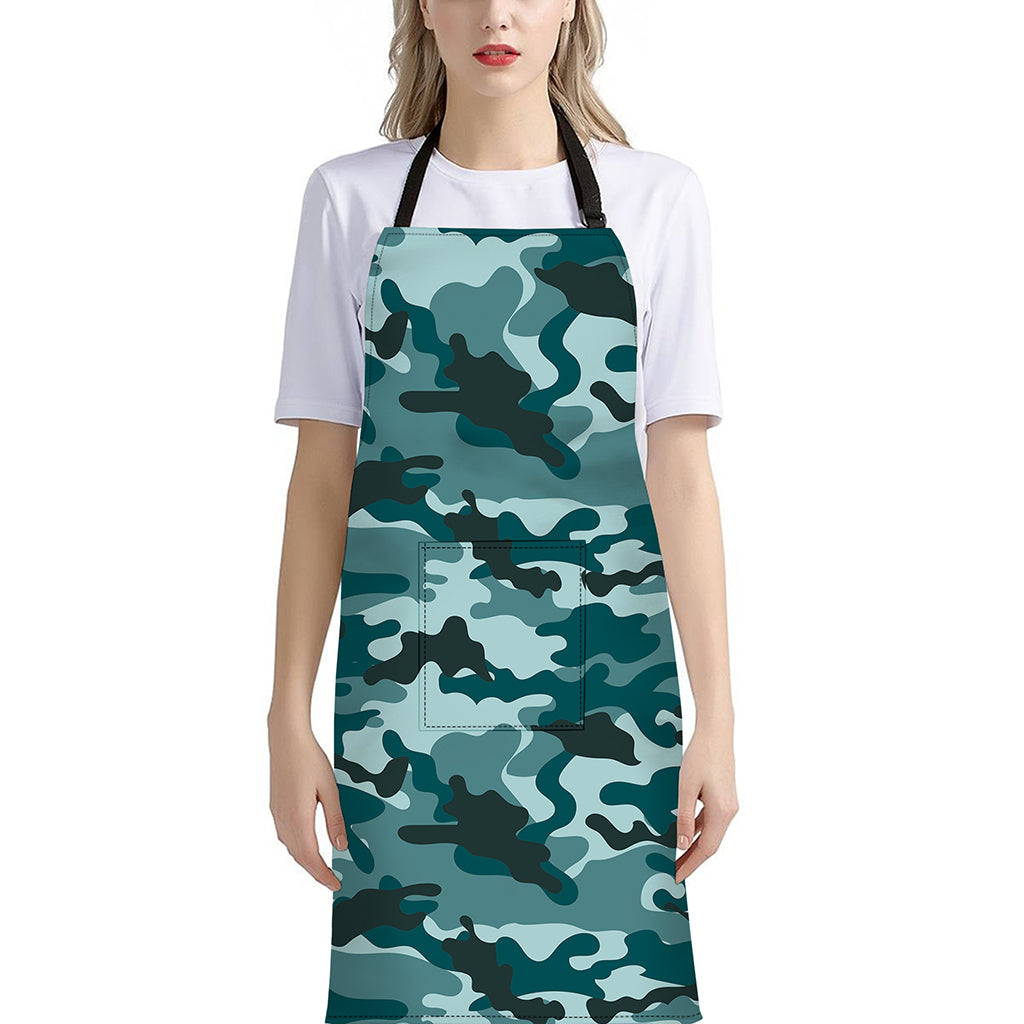 Forest Green Camouflage Print Bib Apron With Pocket