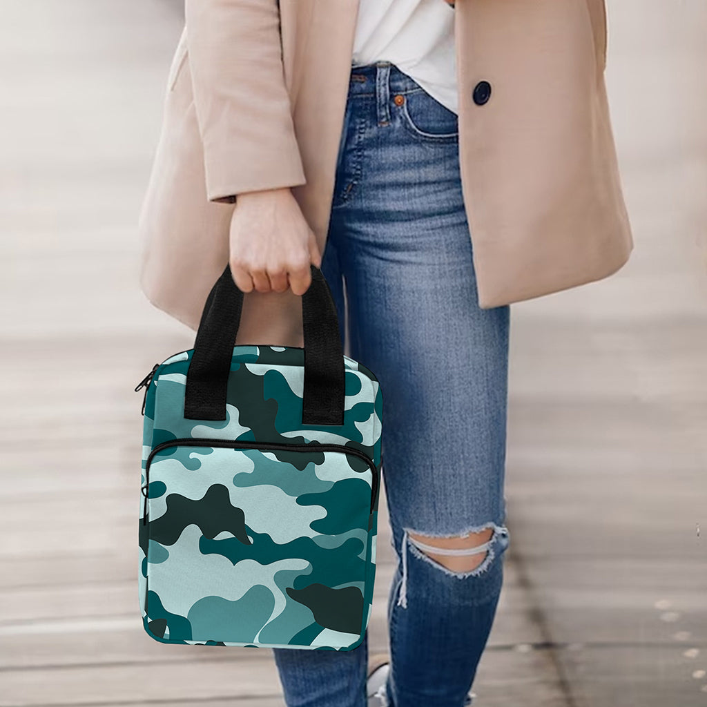Forest Green Camouflage Print Bible Tote Bag