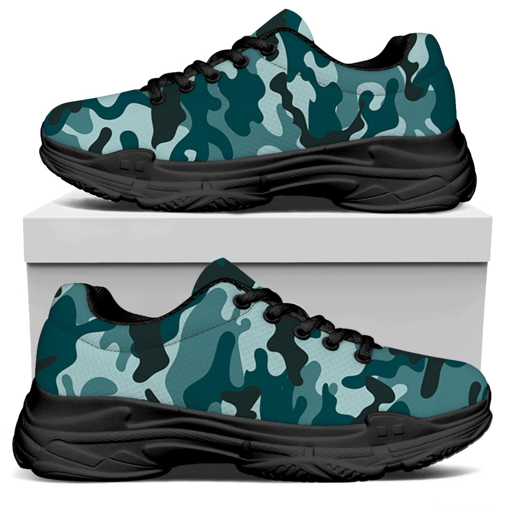 Forest Green Camouflage Print Black Chunky Shoes