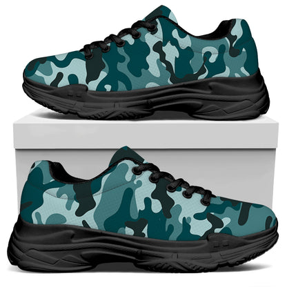 Forest Green Camouflage Print Black Chunky Shoes