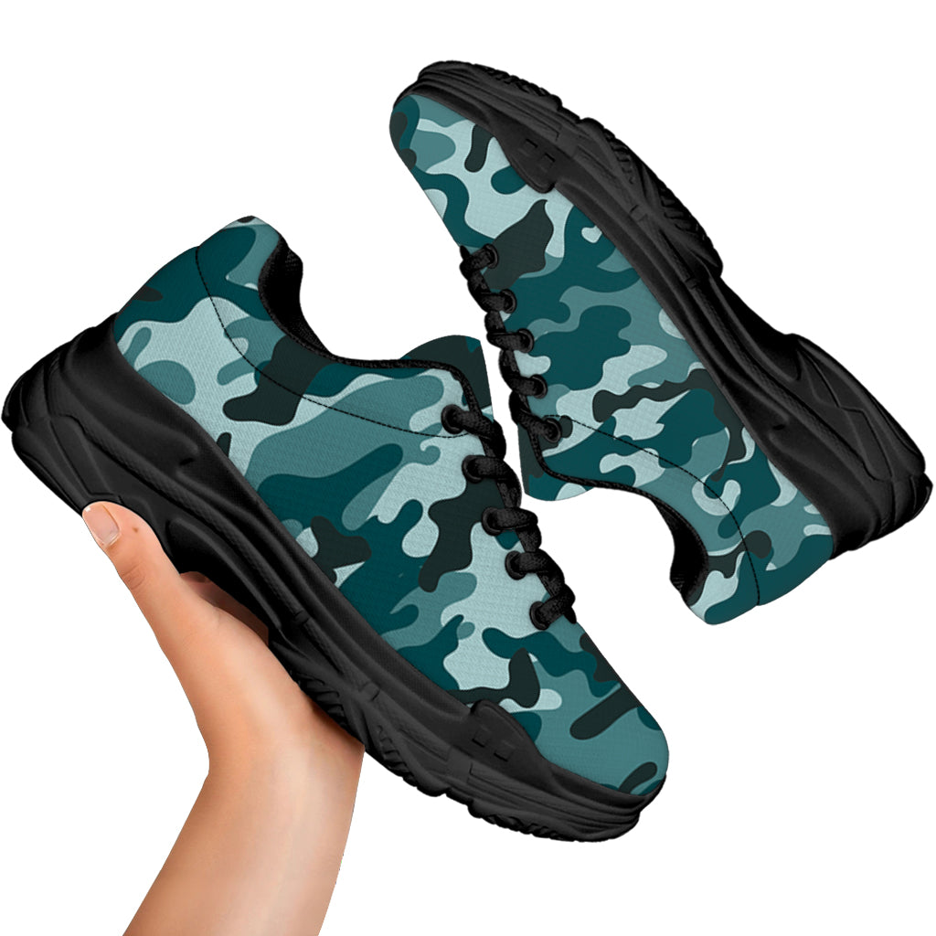 Forest Green Camouflage Print Black Chunky Shoes