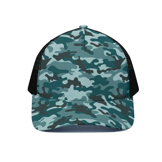 Forest Green Camouflage Print Black Mesh Trucker Cap