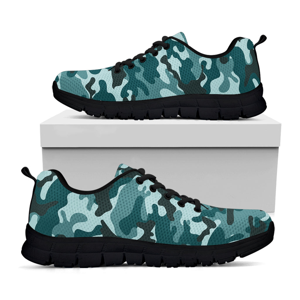 Forest Green Camouflage Print Black Running Shoes
