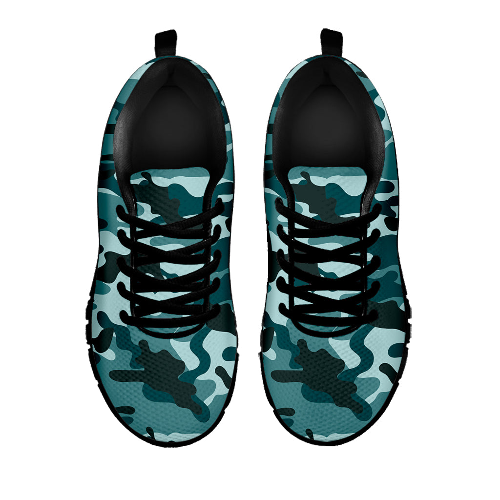 Forest Green Camouflage Print Black Running Shoes
