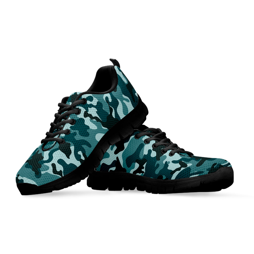 Forest Green Camouflage Print Black Running Shoes