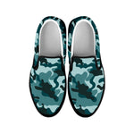 Forest Green Camouflage Print Black Slip On Sneakers
