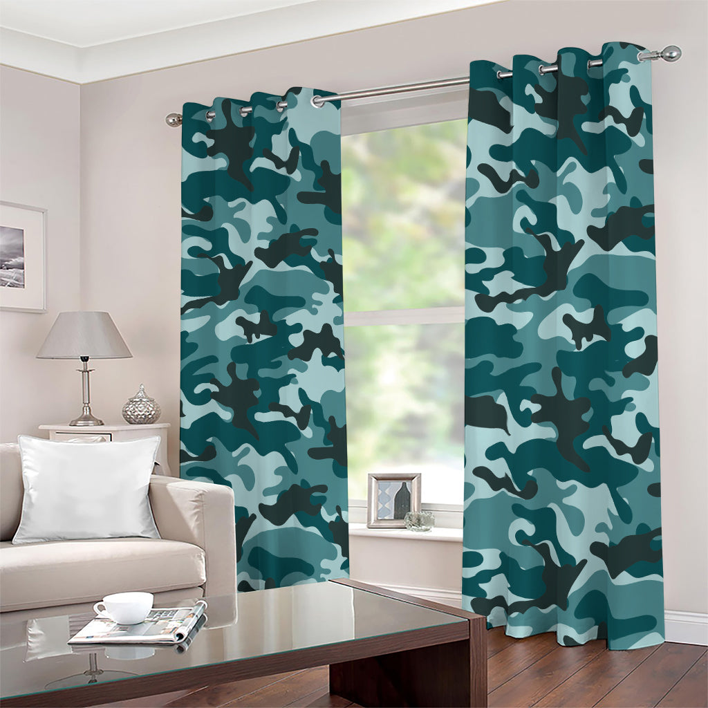 Forest Green Camouflage Print Blackout Grommet Curtains