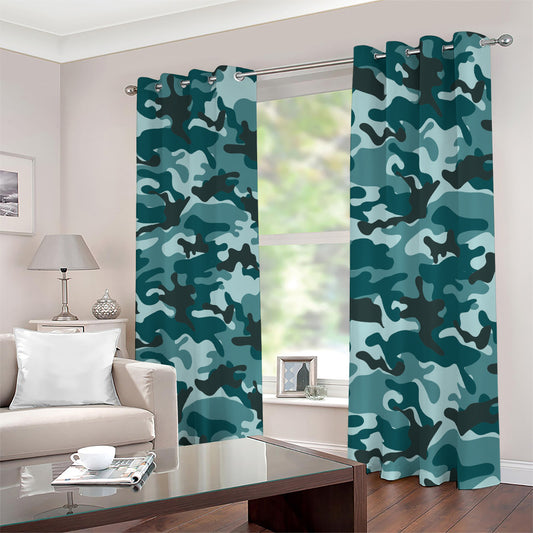 Forest Green Camouflage Print Blackout Grommet Curtains