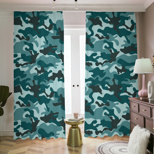 Forest Green Camouflage Print Blackout Pencil Pleat Curtains