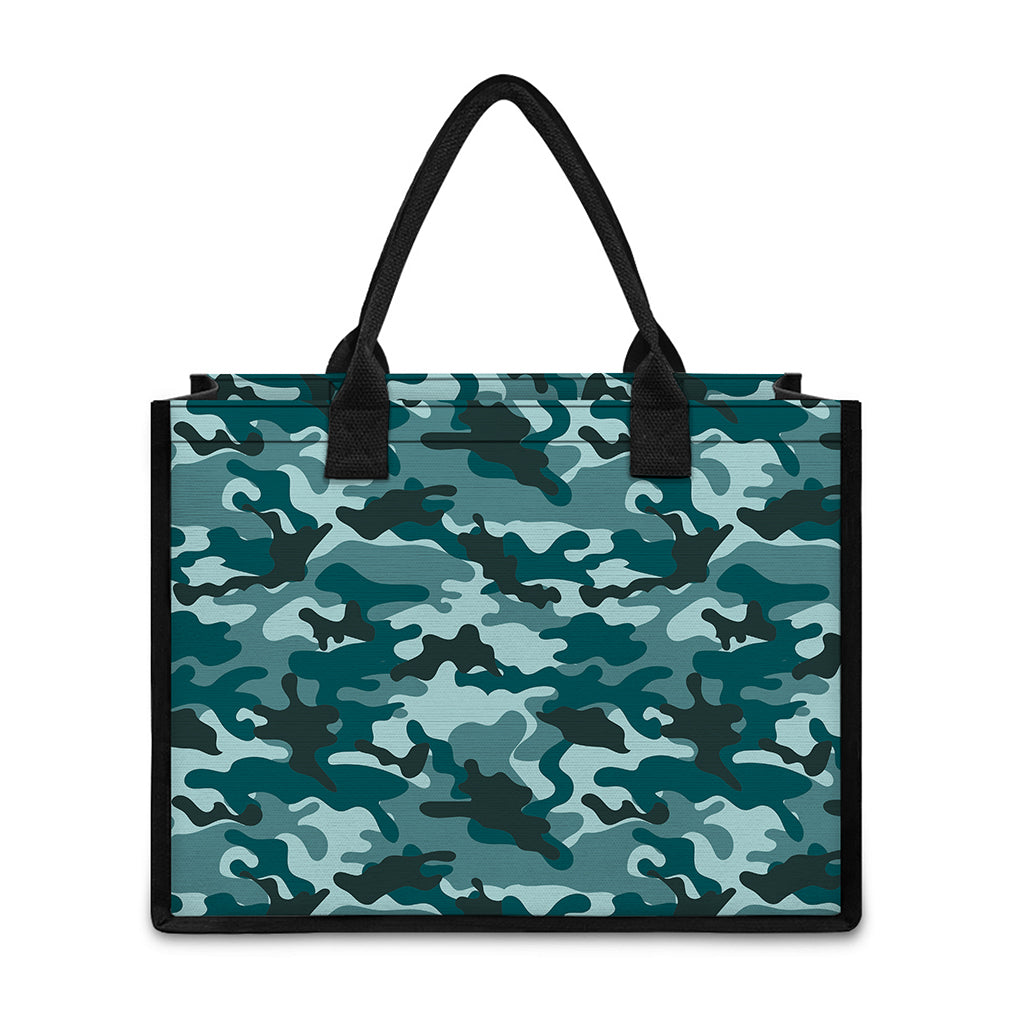 Forest Green Camouflage Print Canvas Tote Bag
