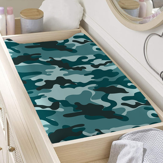 Forest Green Camouflage Print Changing Pad Cover