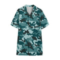 Forest Green Camouflage Print Cotton Hawaiian Shirt