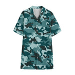 Forest Green Camouflage Print Cotton Hawaiian Shirt