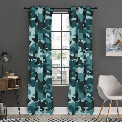 Forest Green Camouflage Print Curtain
