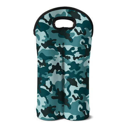 Forest Green Camouflage Print Double Neoprene Wine Tote