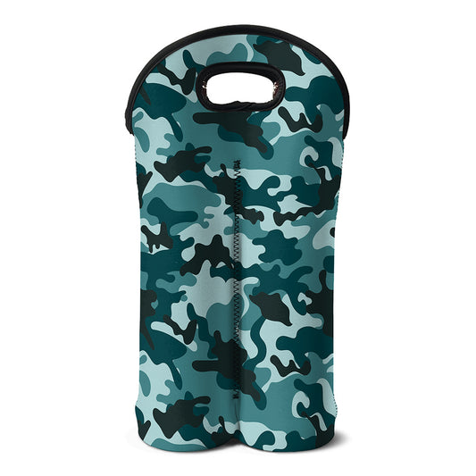 Forest Green Camouflage Print Double Neoprene Wine Tote